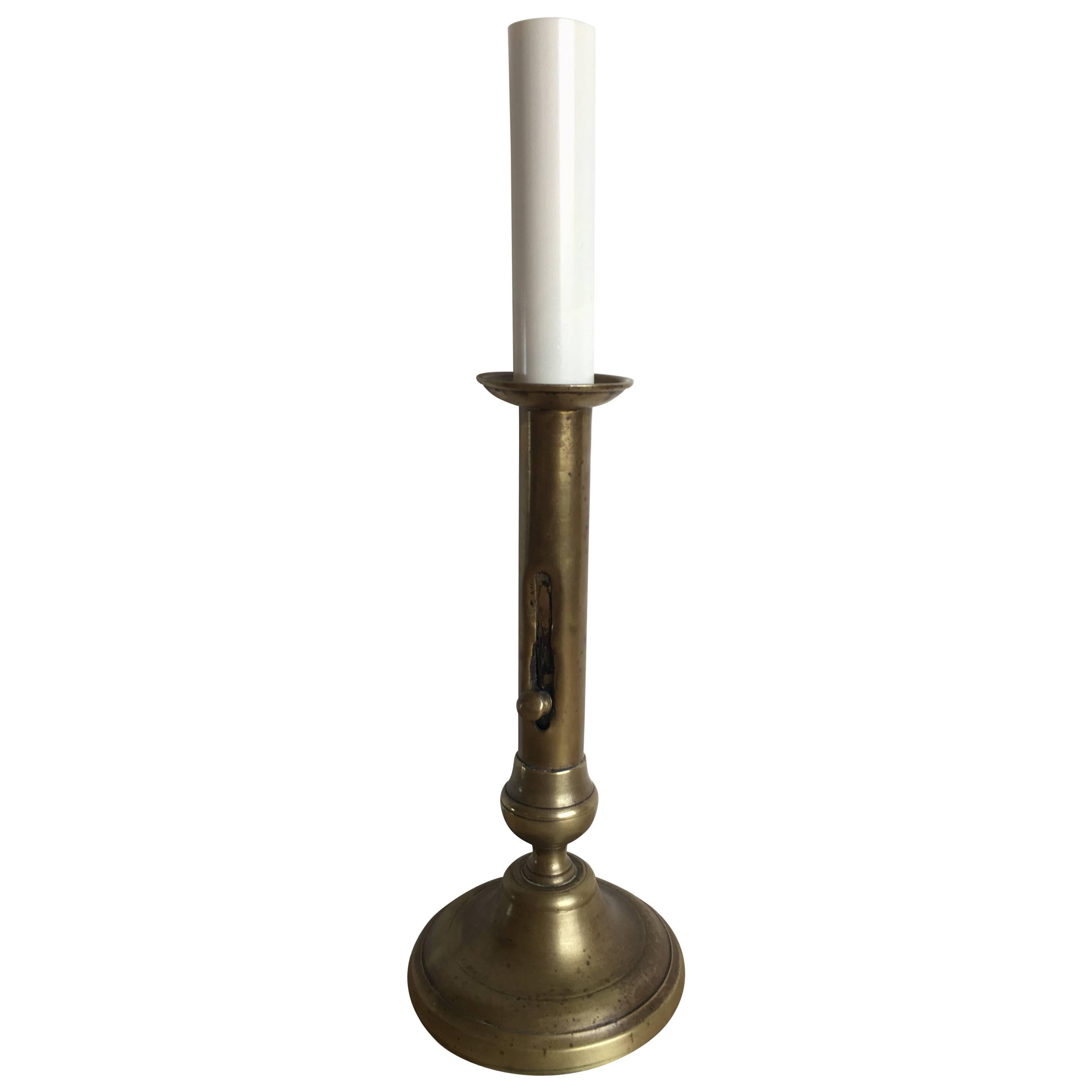 19th Century Brass Candlestick Lamp For Sale