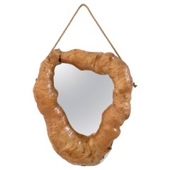 Mid-century Irregular Shaped Wall Mirror with a Briar Root Frame, Italy 1950s