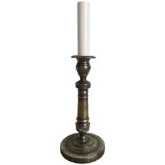 19th Century Engraved Brass Candlestick Lamp