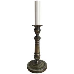 19th Century Engraved Brass Candlestick Lamp 2