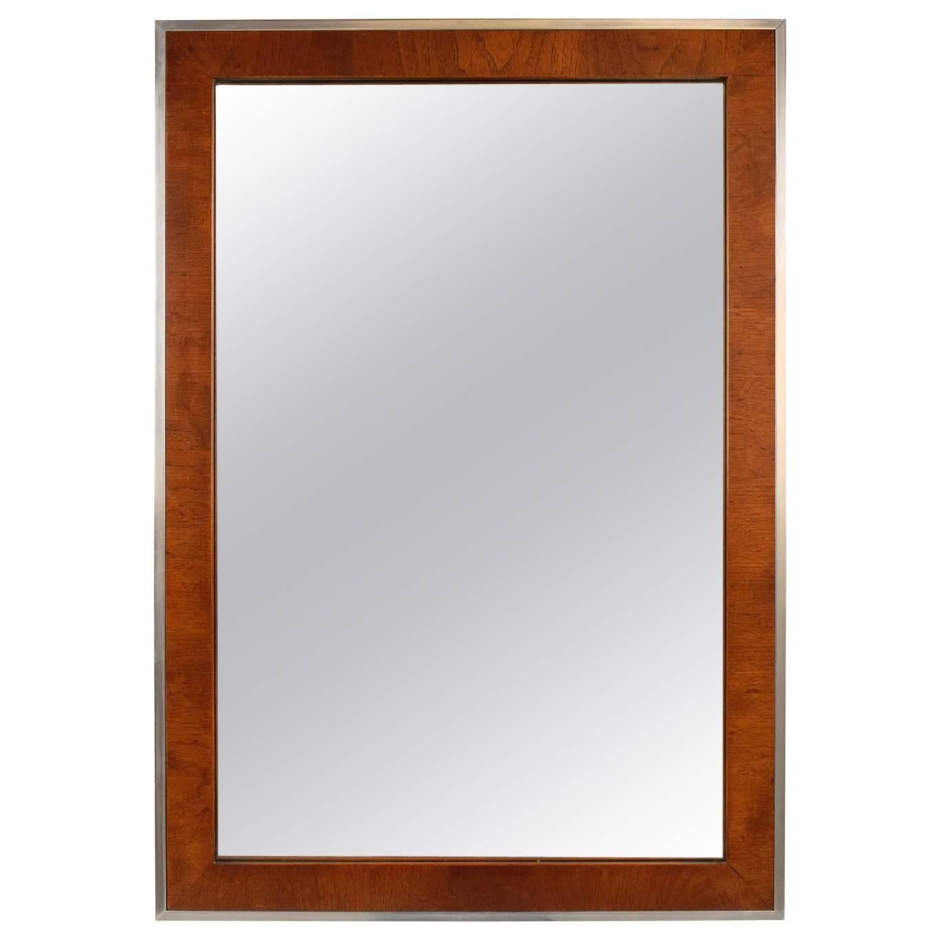 Modernist Wood and Chrome Wall Mirror