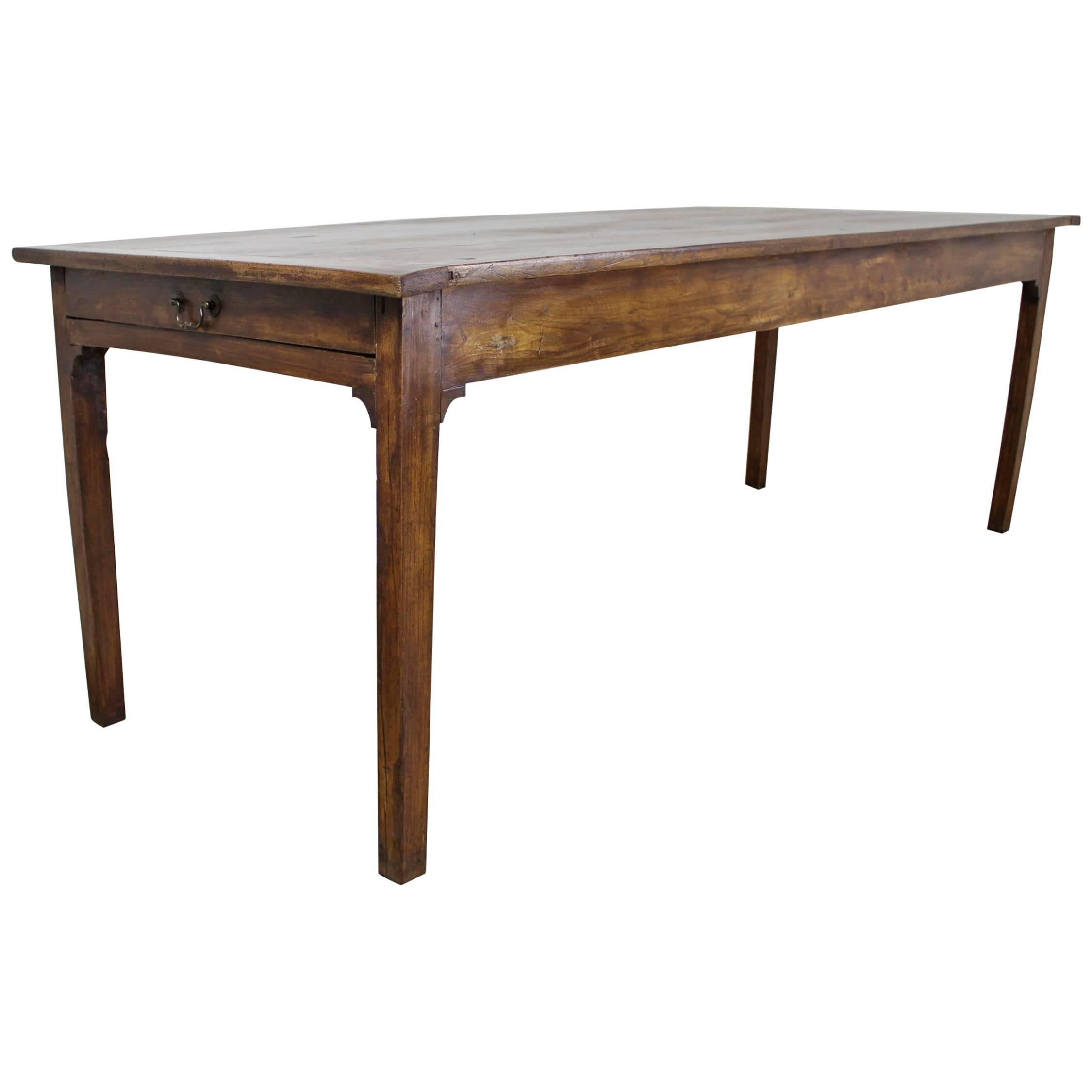 Beautifully Grained Elm Farm Table, Two Drawers