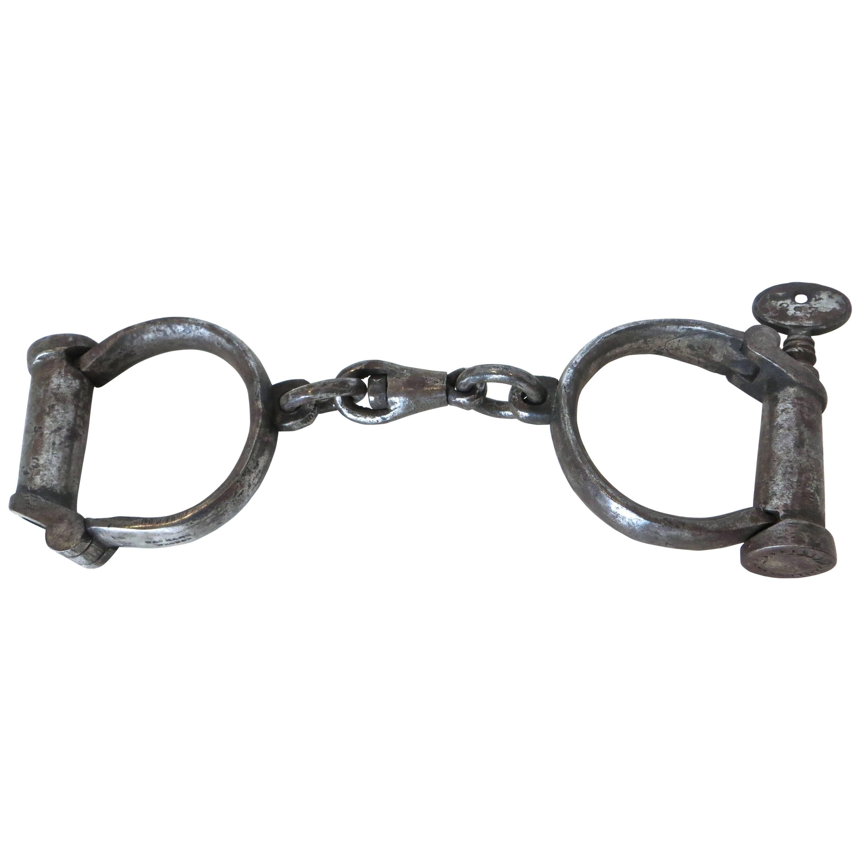 Handcuffs by Hiatt, England 'Prop from Magician' Labeled#297, circa 1870