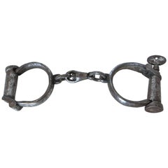 Antique Handcuffs by Hiatt, England 'Prop from Magician' Labeled#297, circa 1870