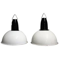 White Enamel Pendant Lights, 1960s 3