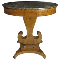 Antique 19th Century Biedermeier Inlaid Walnut Marble-Top Oval Side Table