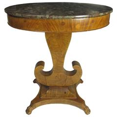 Antique 19th Century Biedermeier Inlaid Walnut Marble-Top Oval Side Table 6