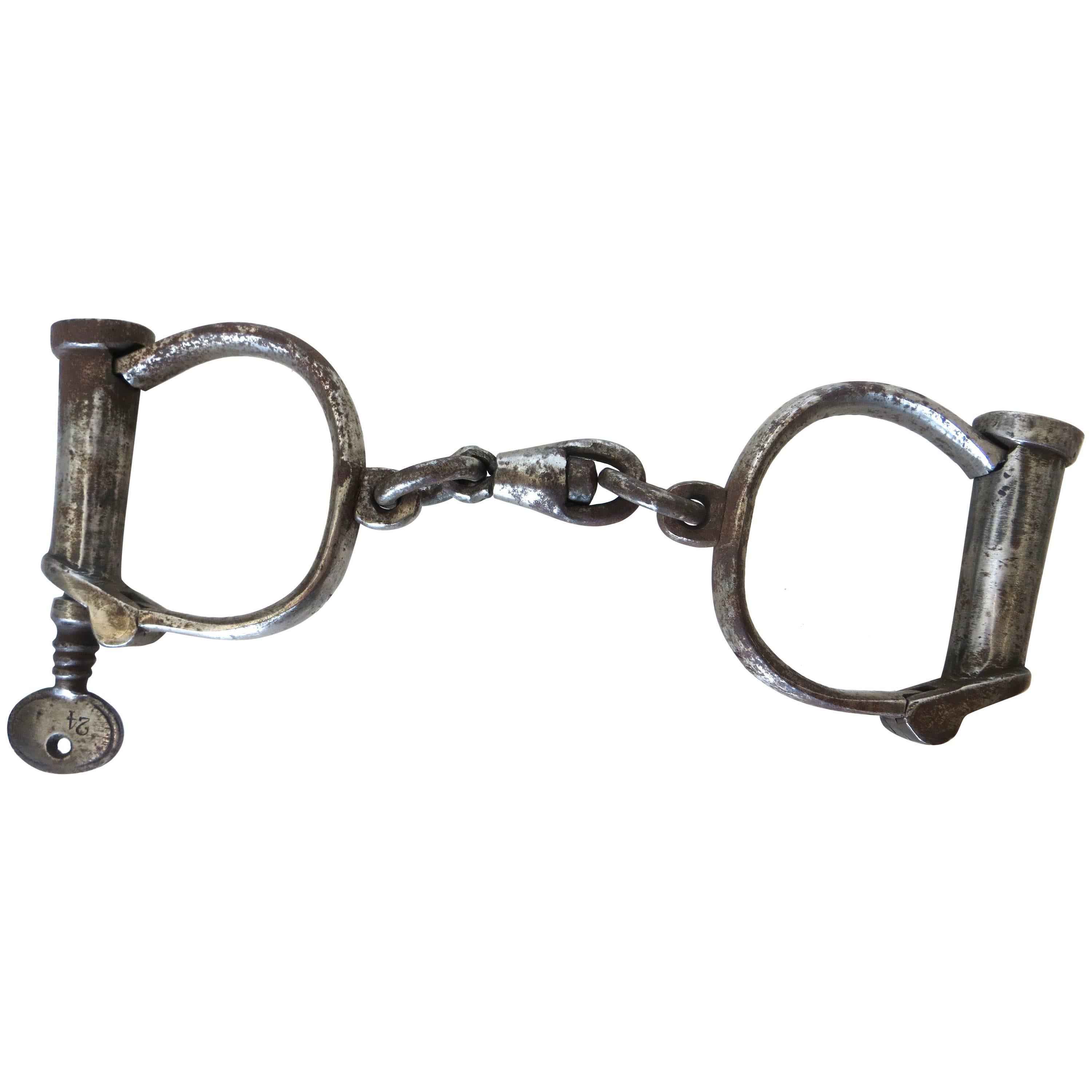 Handcuffs by Hiatt, England 'Prop From Magician' Labeled#24, circa 1870