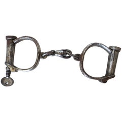 Antique Handcuffs by Hiatt, England 'Prop From Magician' Labeled#24, circa 1870