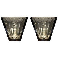 Coppia di applique francesi in stile Art Déco di Verrerie des Hanots