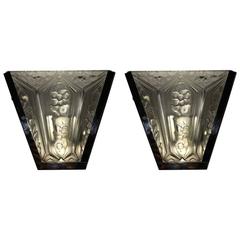 Antique Pair of French Art Deco Sconces by Verrerie des Hanots