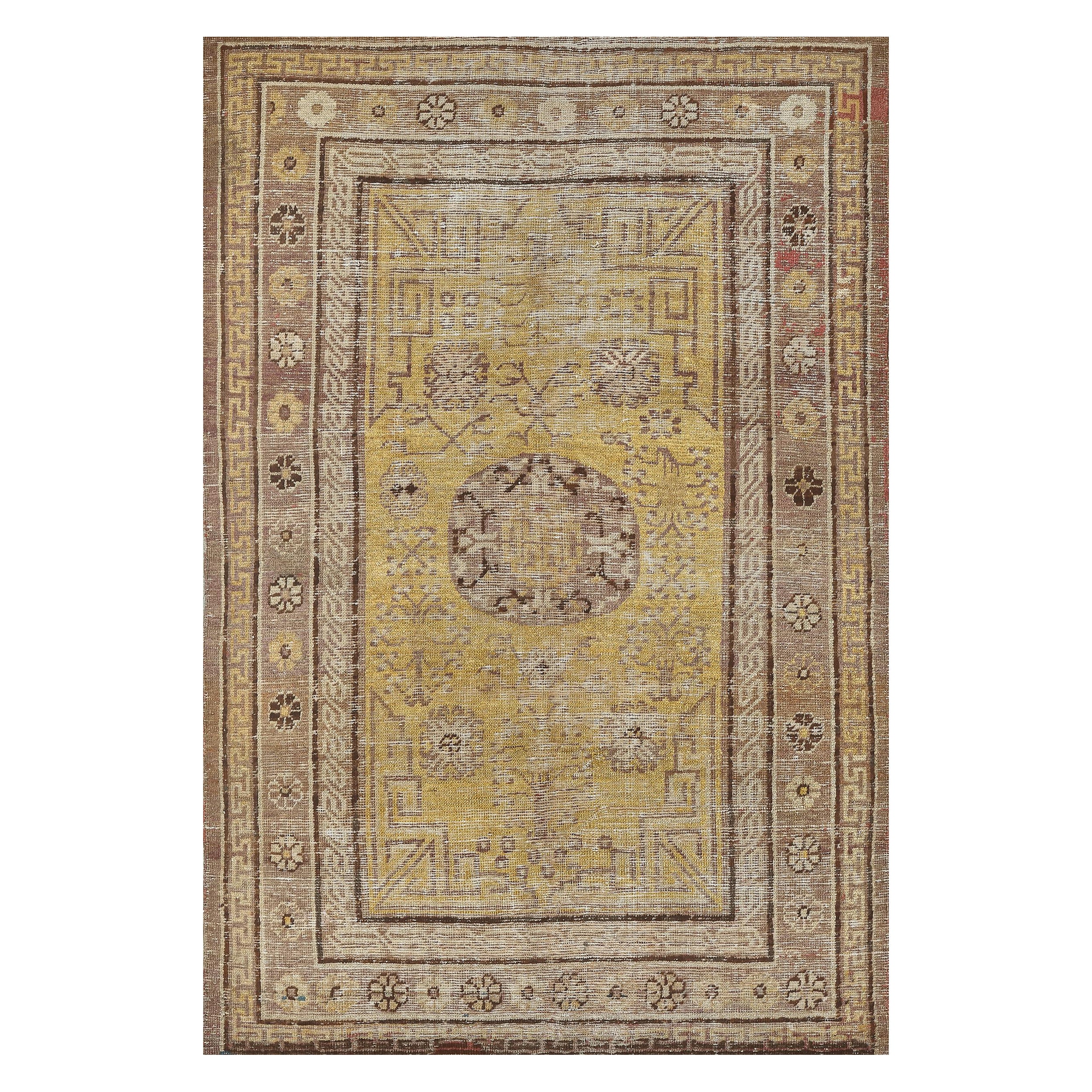 Late 19th Century Yellow Wool Khotan Rug from East Turkestan For Sale