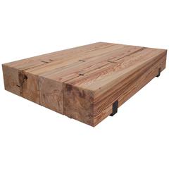 Solid Heart Pine Beam "Greenwich Ave Table" with Inlayed Steel Butterfly Keys 7