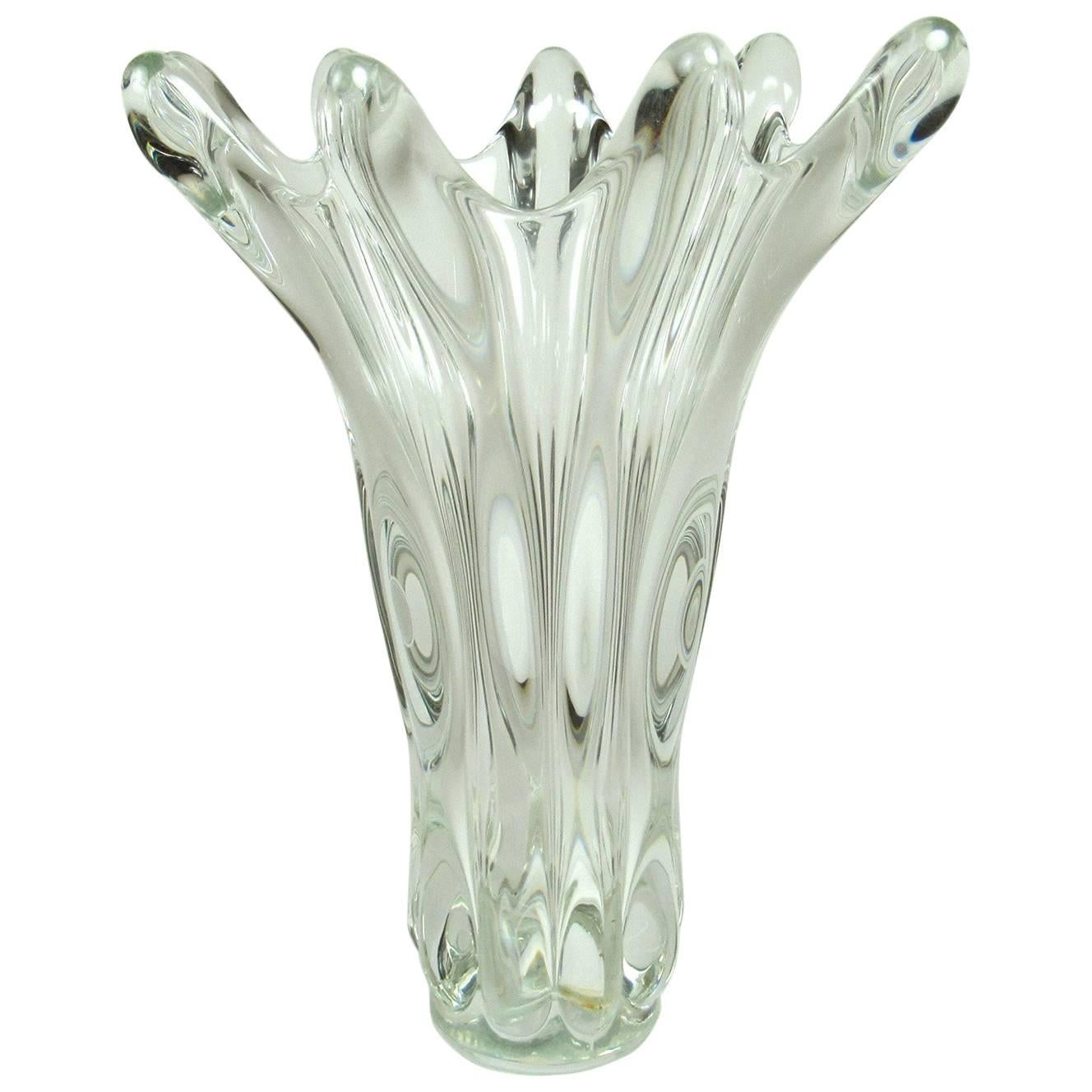 Mid-Century Modern Massive French Cristallenes De Vannes Floriform Crystal Vase