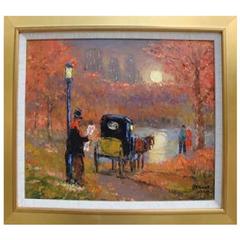 New York City Central Park Autumn Painting Robert Lebron, 1928-2013