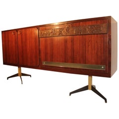 Retro Minimal Italian Mid-Century Sideboard Mahogany and Brass Parts Bar Cabinet