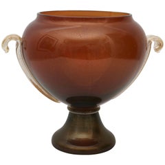 Vase en verre de Murano sur base tronconique, couleur cognac et or