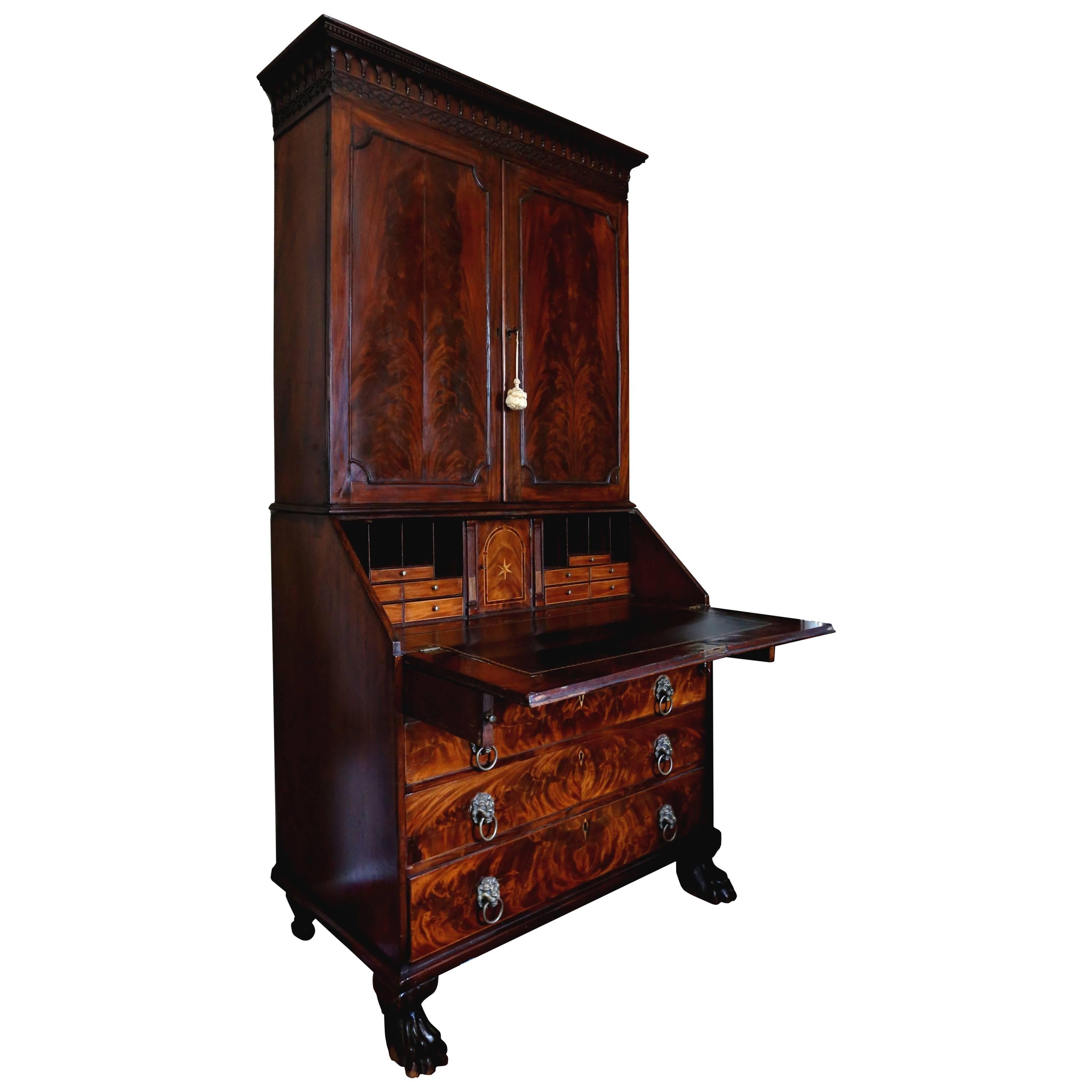 18th Century Georgian Flame Mahogany Secretary Bookcase