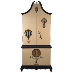 Vintage Trompe L'oeil Cabinet Embellished with 18th Century Aeronautical Motif