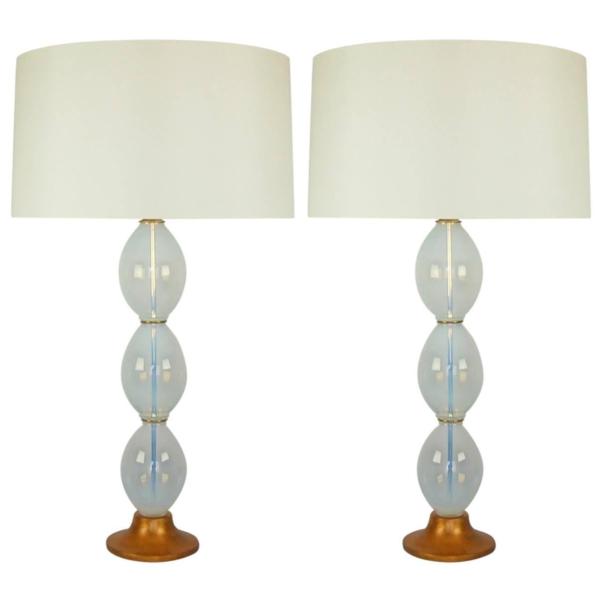 White Opaline Murano Vintage Italian Table Lamps For Sale