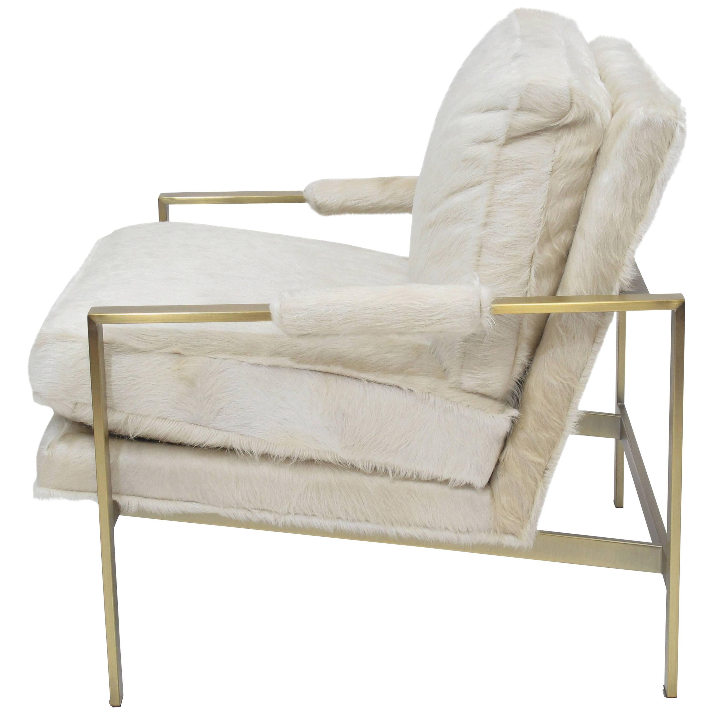 Milo Baughman for Thayer Coggin Brass Lounge Chair Hair on Hide