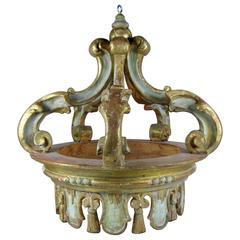 Hollywood Regency Italian Parcel Gilt & Gesso Hanging Crown:: Corona Ciel De Lit