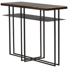 Cross Binate Art Deco Minimal Metal Side Table in Blackened Steel and Brass