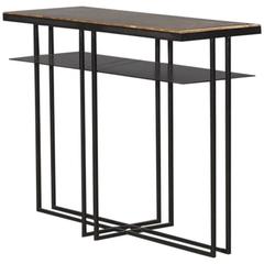 Cross Binate Art Deco Minimal Metal Side Table in Blackened Steel and Brass 12