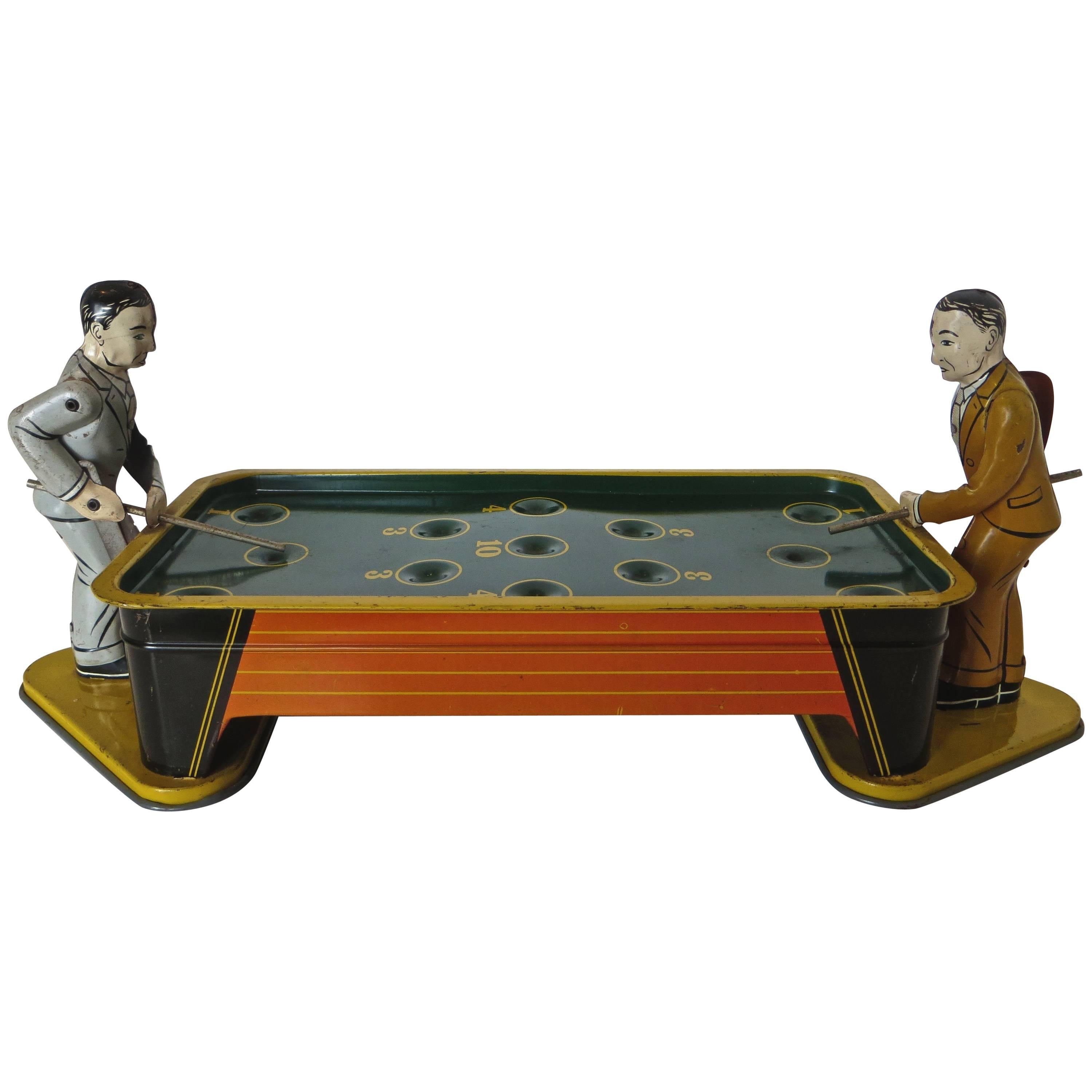 "Two Pool Players" Tin Windup Toy, American, circa 1950