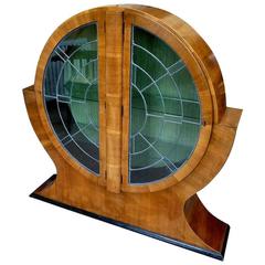 Vintage 1930s English Art Deco Circular Display Cabinet in Walnut