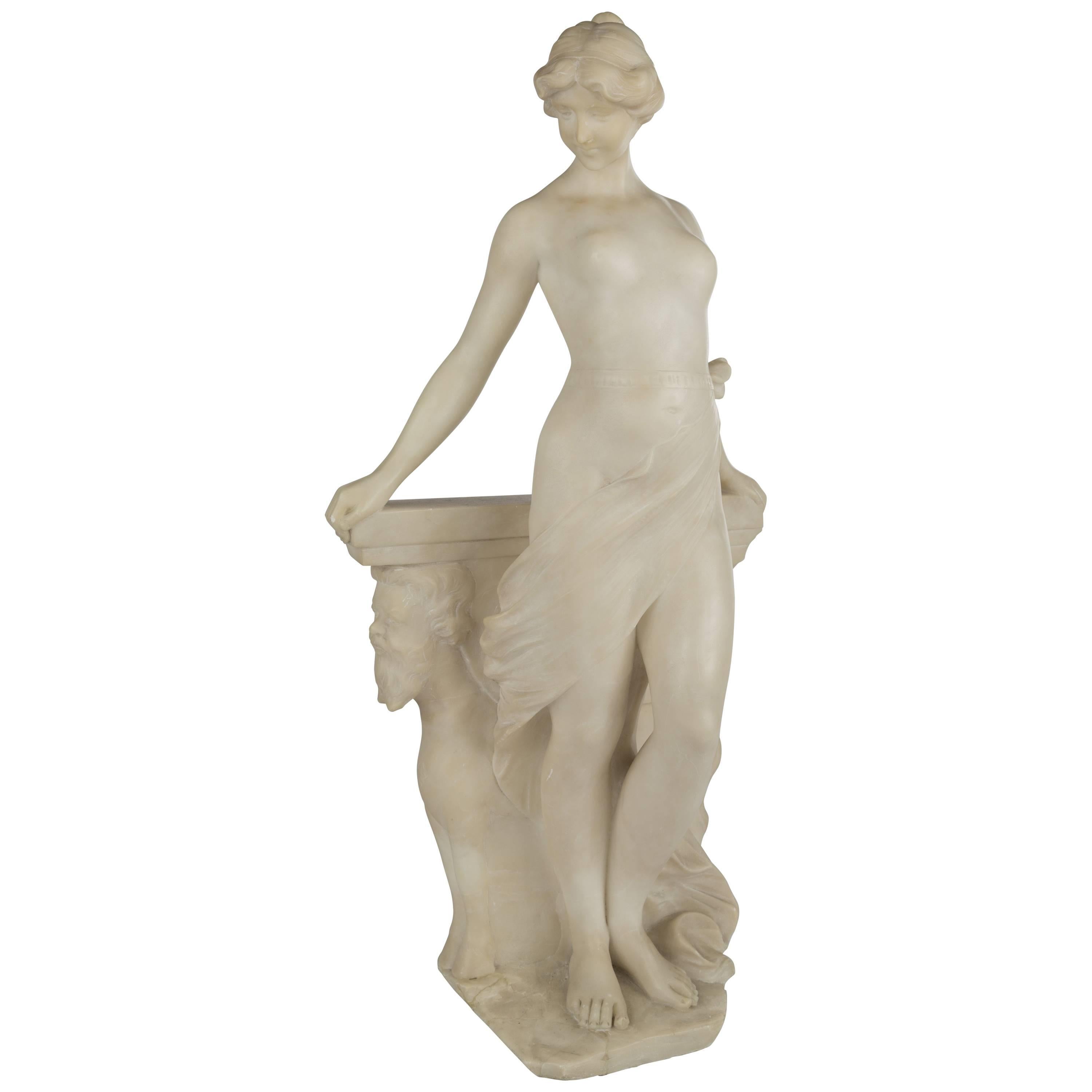 19th Century Carved Alabaster Figure of a Woman For Sale