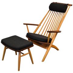 Tateishi Shoiji Walnut/Oak Lounge Chair with Matching Ottoman