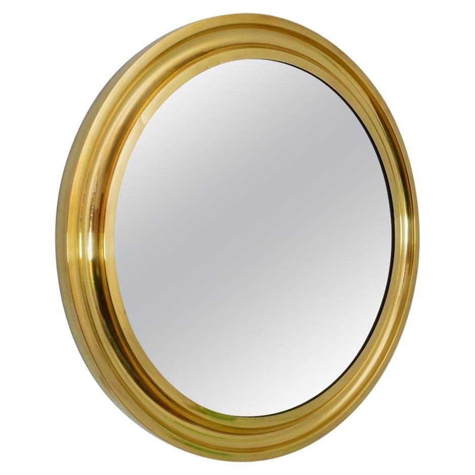 1970s Regency Italian Brass Circular Wall Mirror