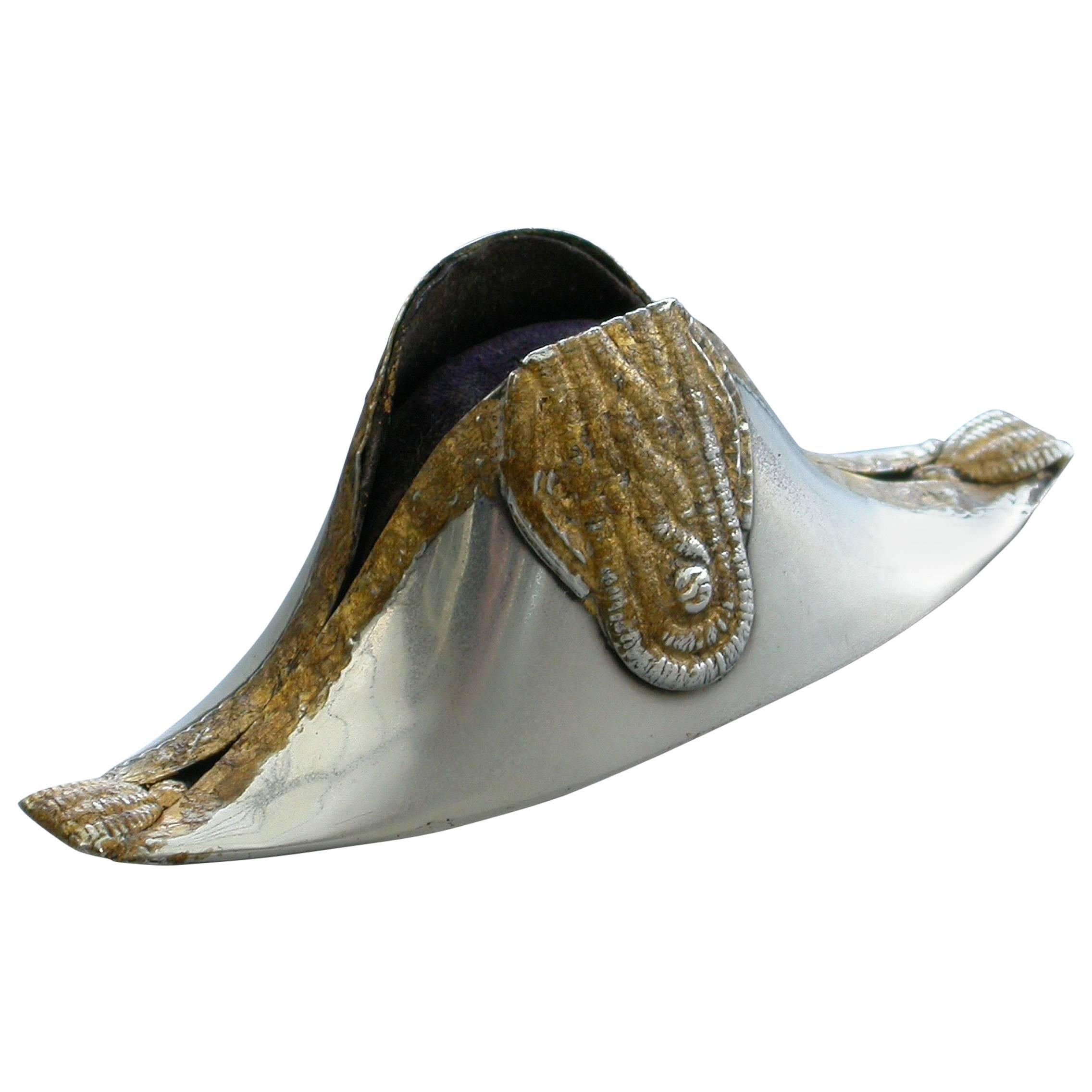 Edwardian Silver Bicorn or Cocked Hat Pin Cushion