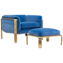 Rare Widdicomb Brass Framed Armchair and Footstool, 1970s 9