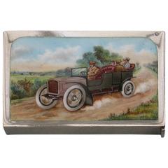 Edwardian Antique Silver and Enamel Vintage Car Vesta Case