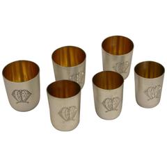 Set of Six Victorian Graduated Antique Silver Tot Cups