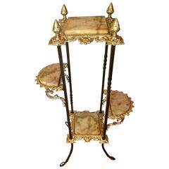 Antique Early 20th Century Victorian Four-Tier Plant Stand Brass Gilt and Onyx