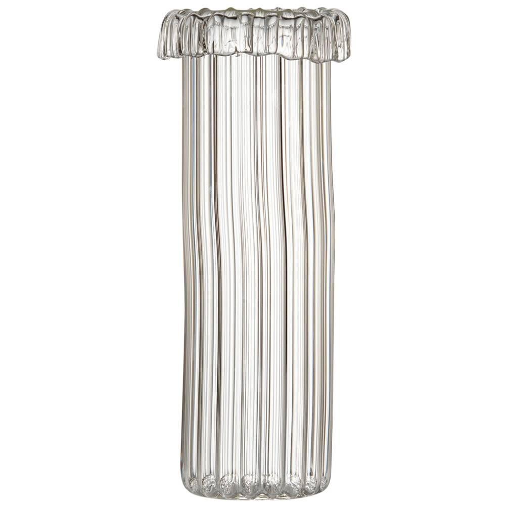 Handblown Textured Fluted Glass Vase by Jochen Holz Unique Piece For Sale