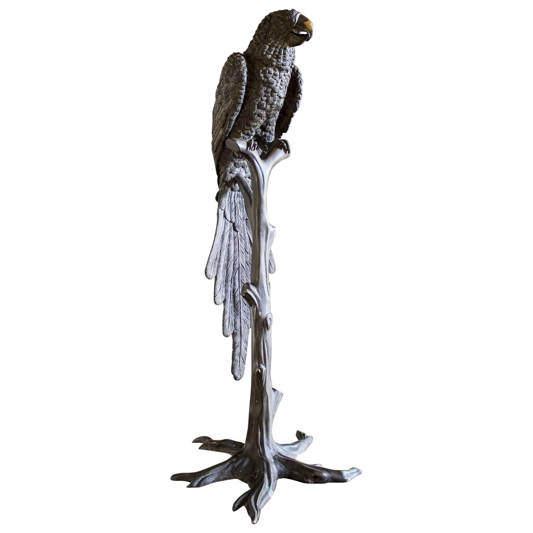 Monumental Vintage Bronze Parrot Figure For Sale