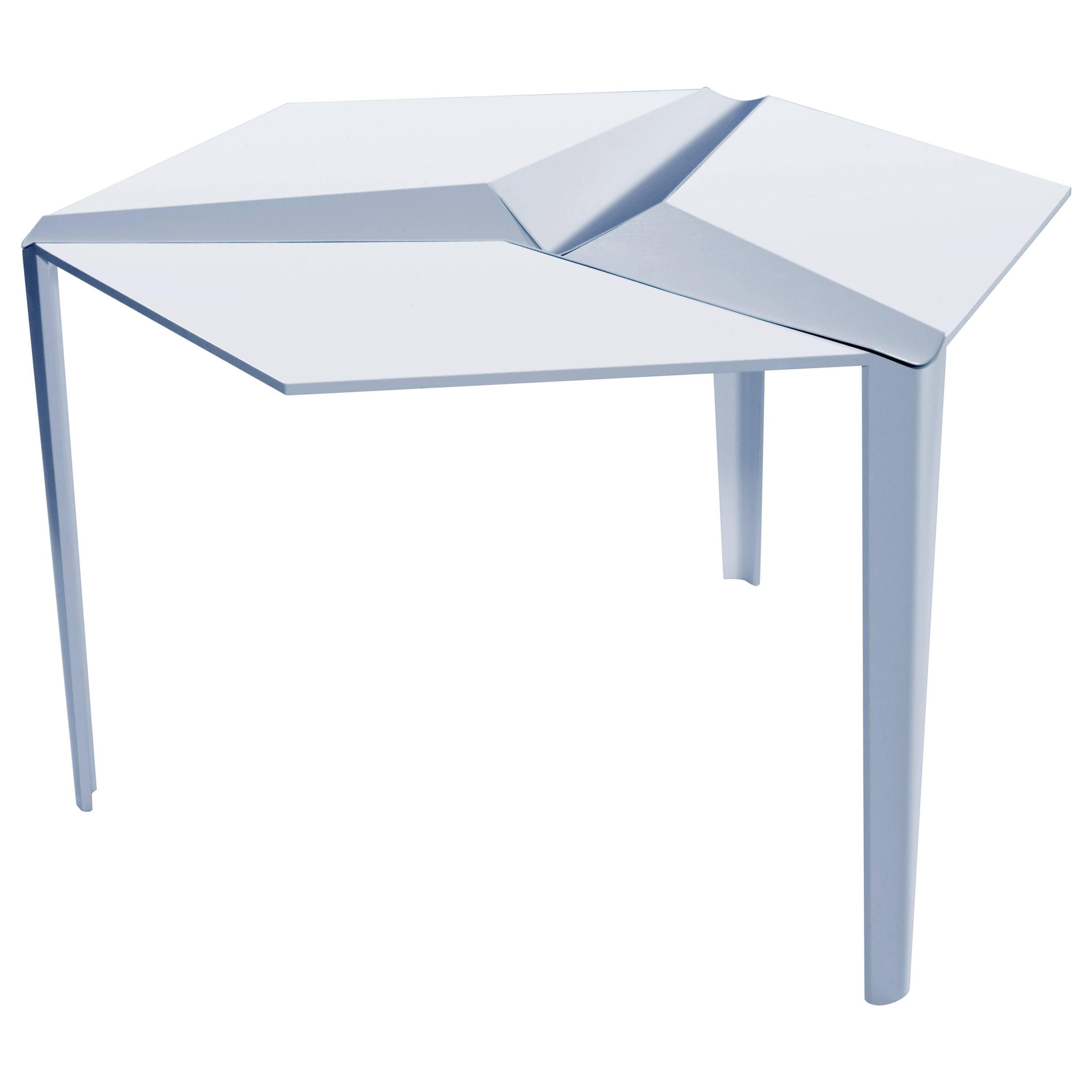 Crystallized Three-Legged Recycled Metal Dining Table, Removable Serving Trays For Sale