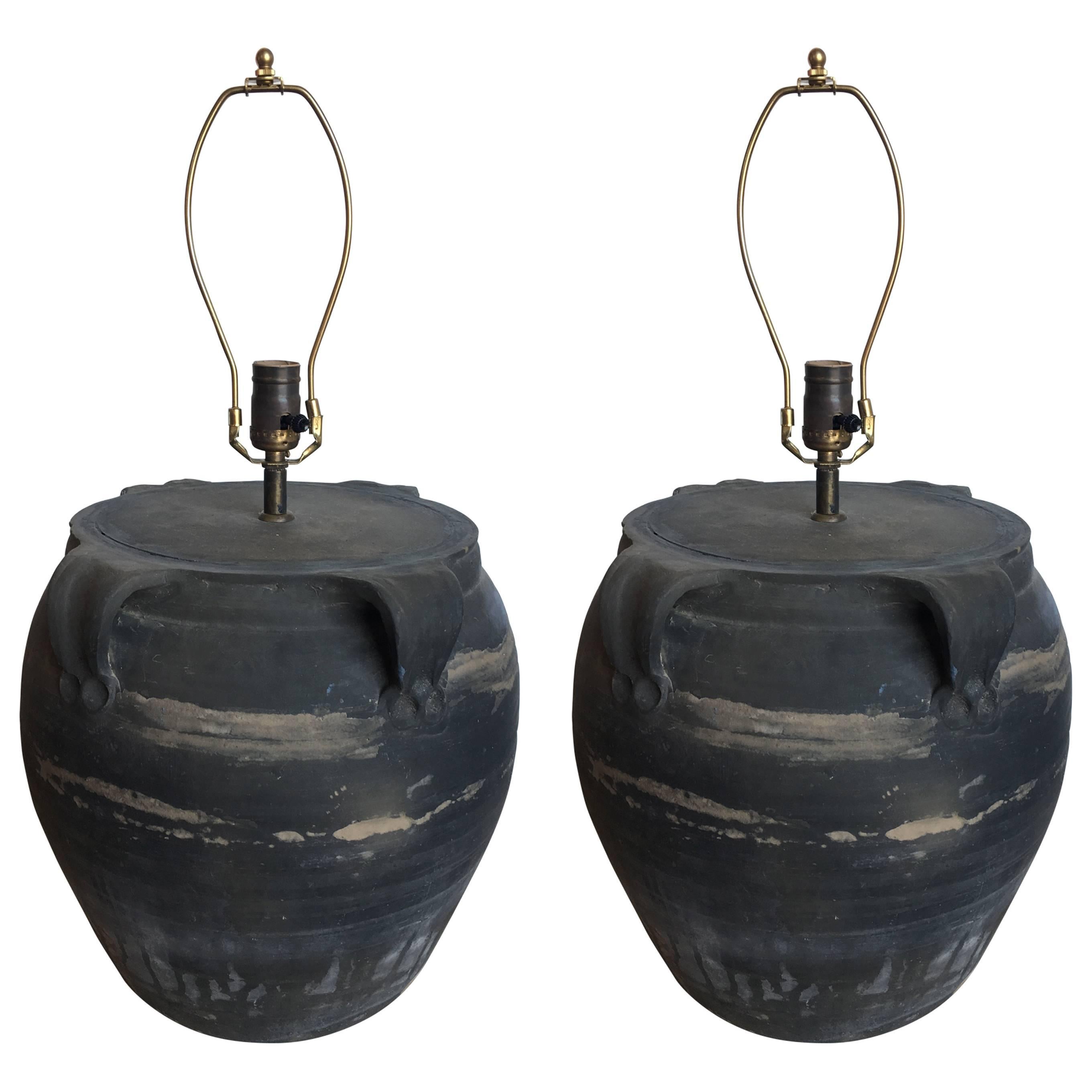 Pair of 19th Century Chinese Ceramic Pot Lamps
