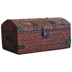 Antique Georgian Studded Red Leather Travelling Trunk by A. Runting