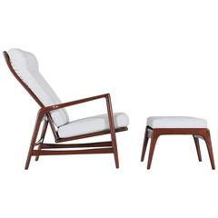 Ib Kofod Larsen Reclining Lounge Chair with Ottoman for Selig