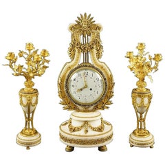 French 19th Century Marble and Bronze Clock Set
