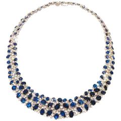 Going Back to Estate Rare 18-Karat Blue Sapphire Diamond Necklace