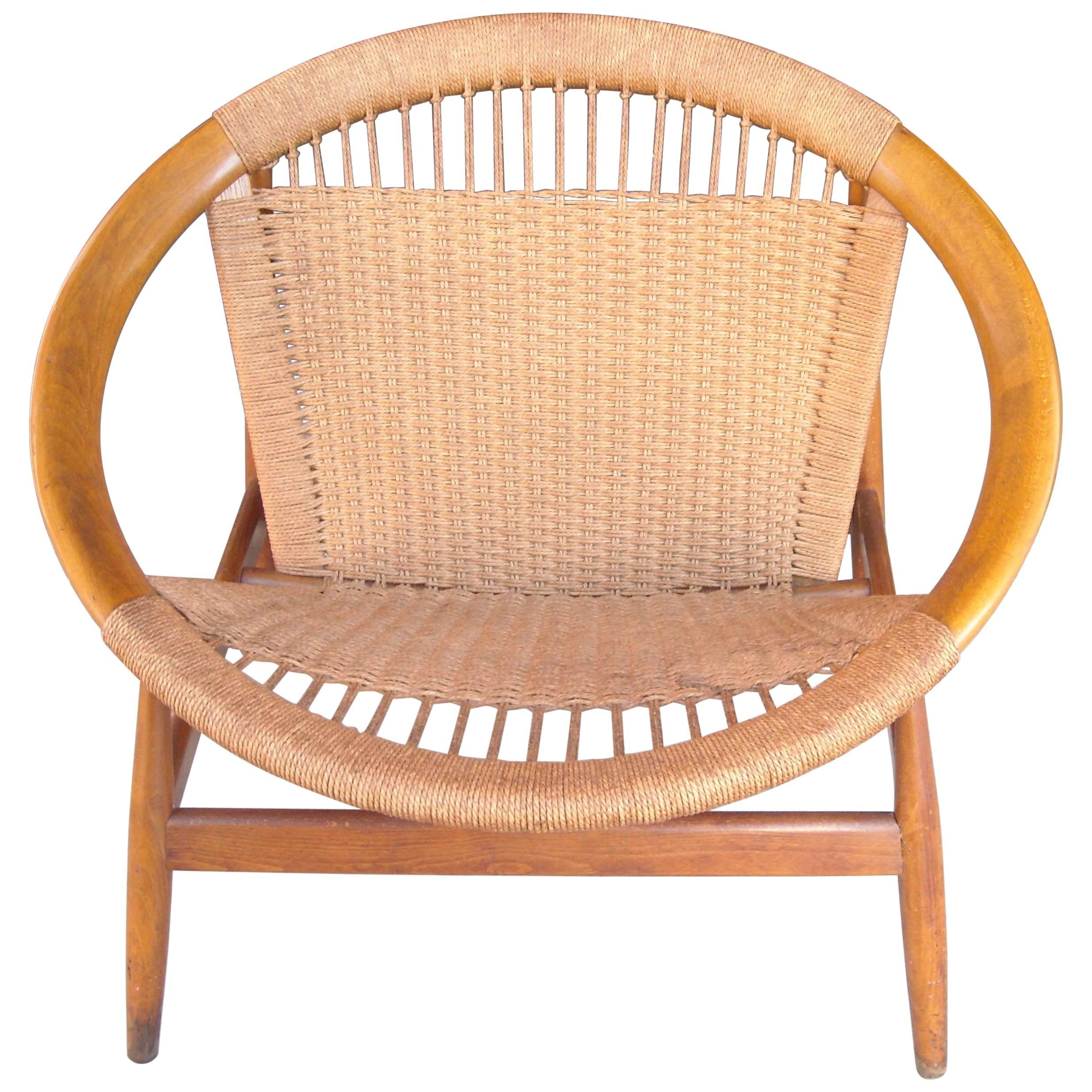 Illum Wikkelso "Ringstol" Ring Chair, Rope, Walnut