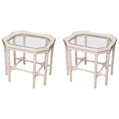 Pair of White Lacquer Faux Bamboo Side Tables 10