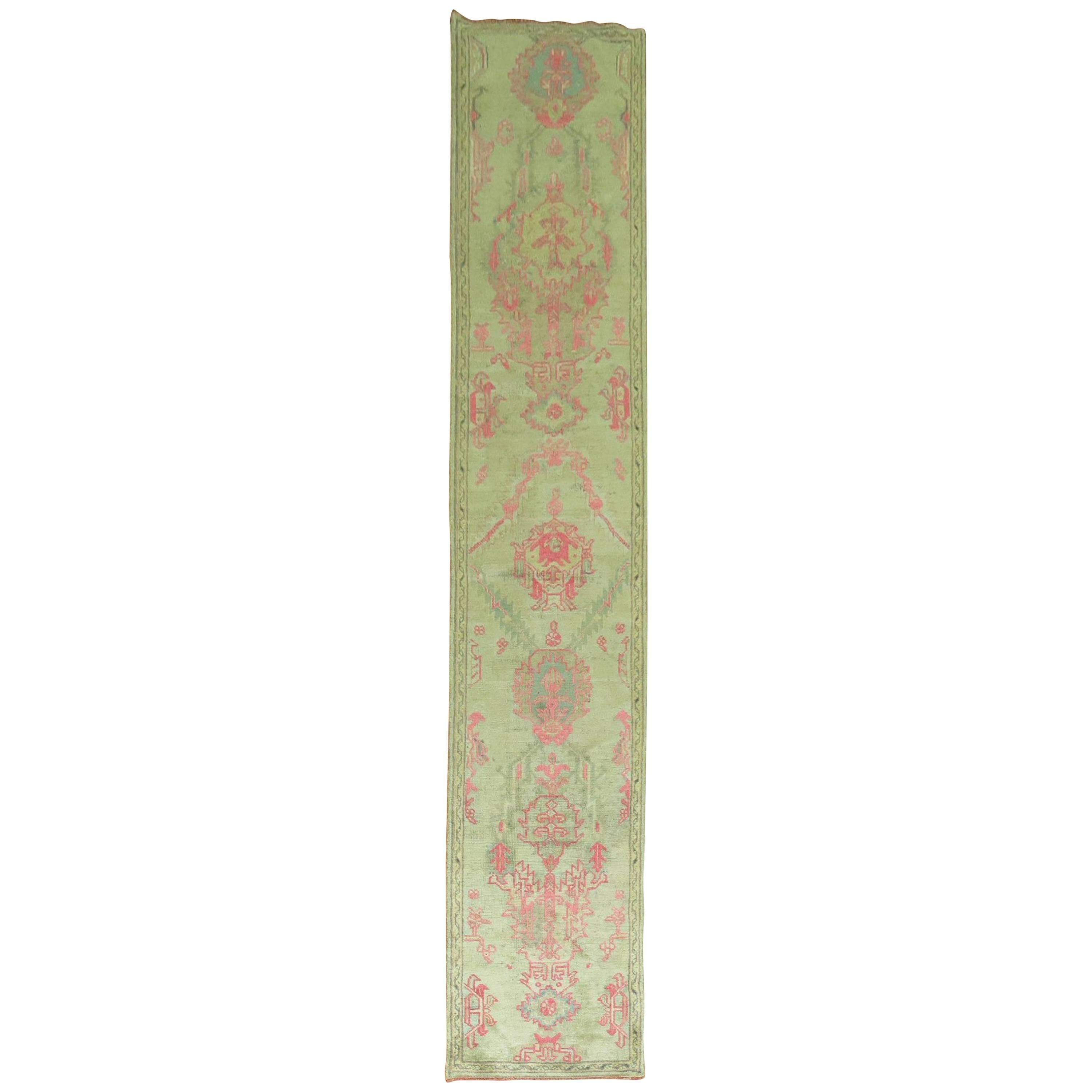 Antique Oushak Runner with Hot Pink Accents