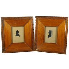 19th Century Folk Art Silhouette Pair of George Washington and Martha Washington 10